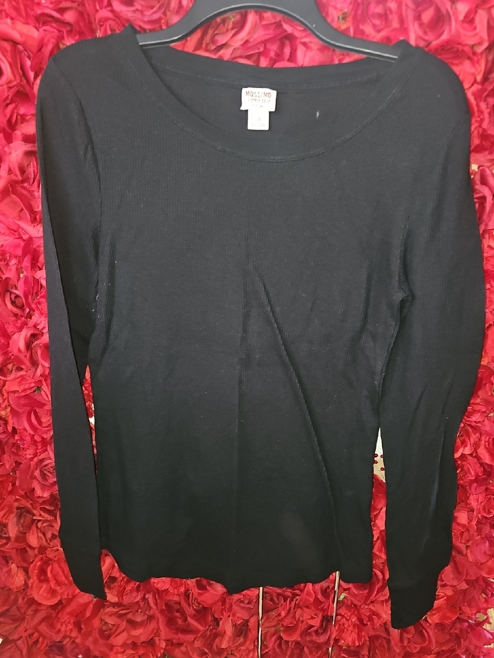 Mossimo Supply Co. Black Ribbed Thermal Long Sleeve Top Size Large